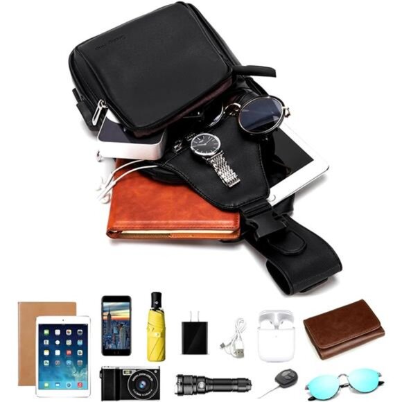 Men Leather Sling Bag Purse Waterproof Crossbody Chest Bag Sling Backpack - Picture 4 of 7